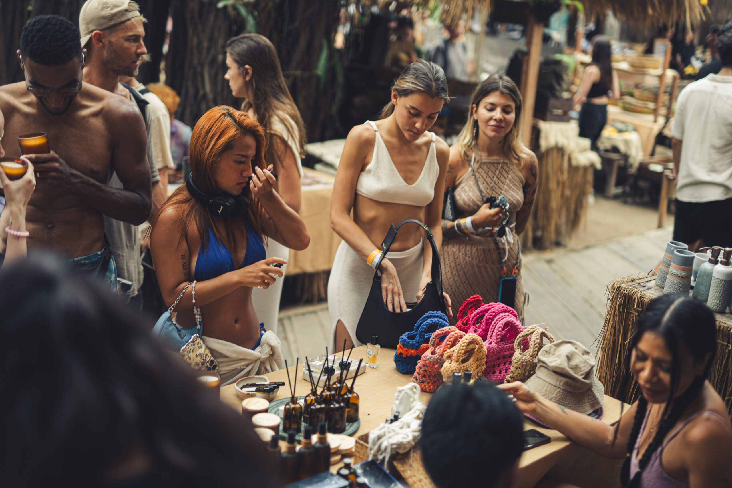 Guests exploring handmade products at the La Brisa Sunday Market