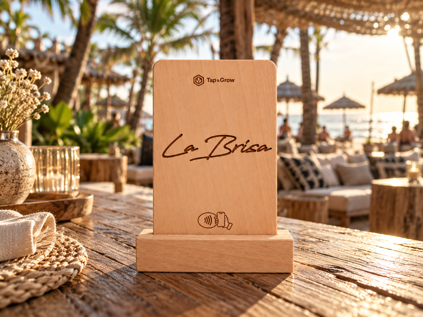 Engraved wooden La Brisa NFC stand concept